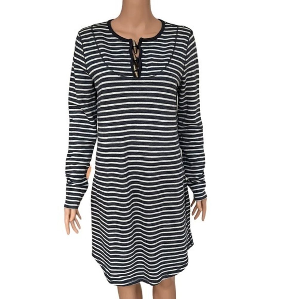 LAUREN JEANS CO. Navy & white striped straight long-sleeve French Terry Dress M